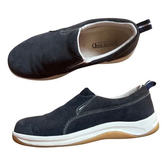 Lands' End  All Weather Black Cream and Tan Suede Slip on Moc Sneakers - Picture 1 of 9